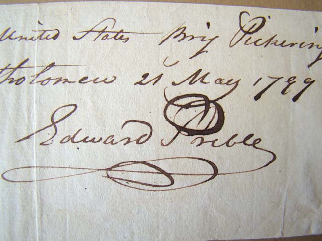 A RARE document signed in 1799 by EDWARD PREBLE, USN Commodore, Capt. of the USS Constitution, Hero of Tripoli and one of America's greatest Naval Heroes — image 2